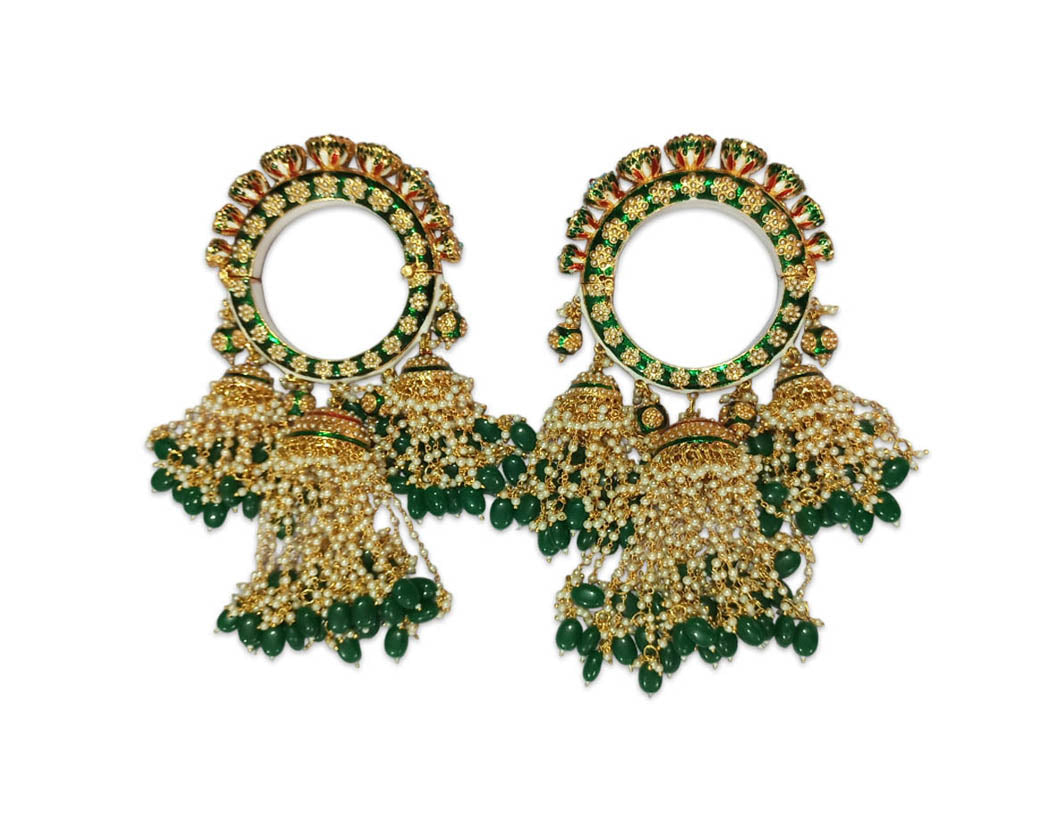 Green Color Latkan Stylish Rajwadi Kada for Bridal, Traditional Jewelry Gold-Plated Kada’s for Wedding & Perfect for Brides