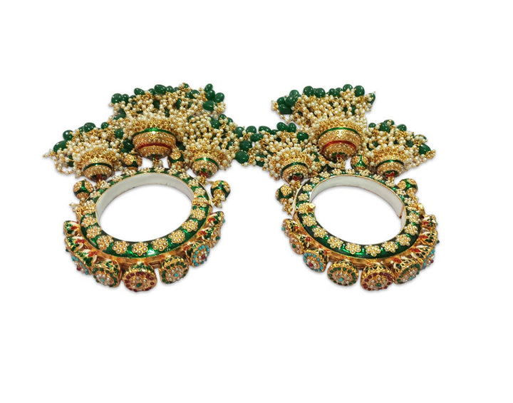 Green Color Latkan Stylish Rajwadi Kada for Bridal, Traditional Jewelry Gold-Plated Kada’s for Wedding & Perfect for Brides