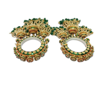 Green Color Latkan Stylish Rajwadi Kada for Bridal, Traditional Jewelry Gold-Plated Kada’s for Wedding & Perfect for Brides