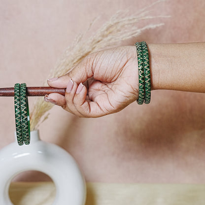 Handmade Beaded Work Glass Kada Bangles for Women & Girls (Pack of 4 Kada)