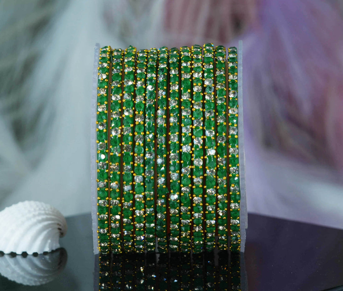 Glass Bangles with Beads Studded for Women & Girls (Pack 12)