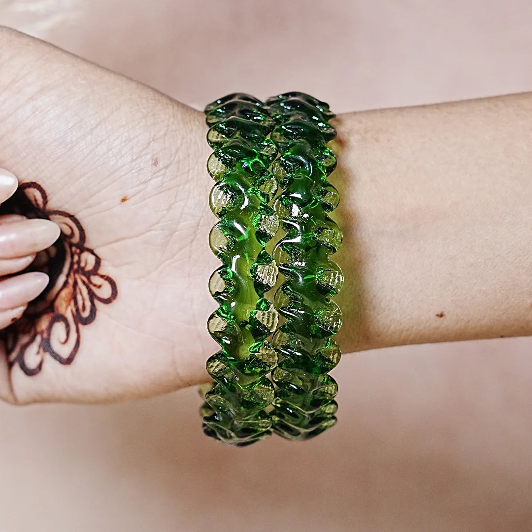 Unique Design "Sitara Glass Kada" Bangles with Glossy Finish for Women & Girls (Pack of 2)