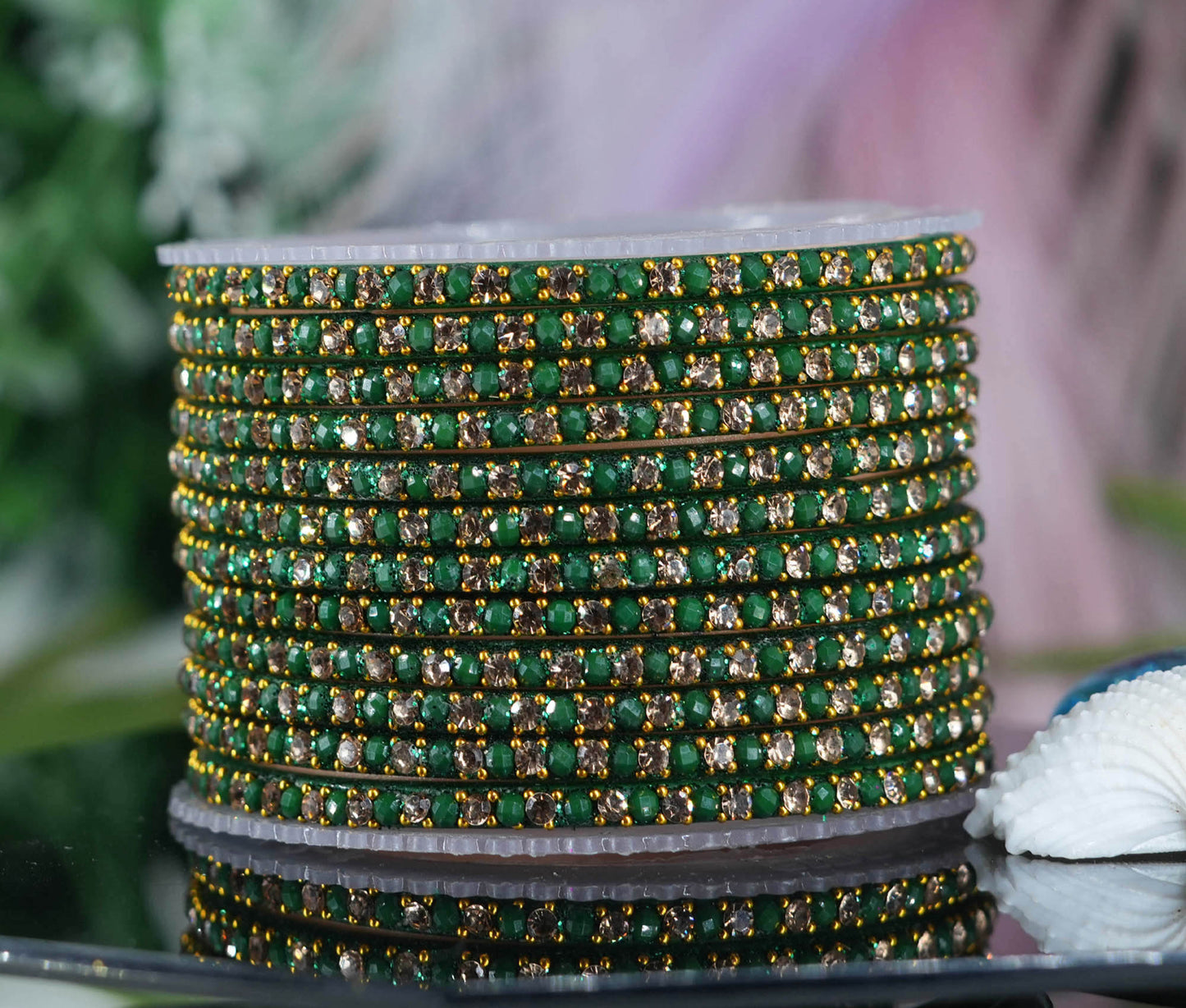 Glass Bangles with Beads Studded for Women & Girls | Multiple Color Chudiyan (Pack of 12 Bangles)