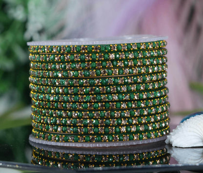 Glass Bangles with Beads Studded for Women & Girls | Multiple Color Chudiyan (Pack of 12 Bangles)