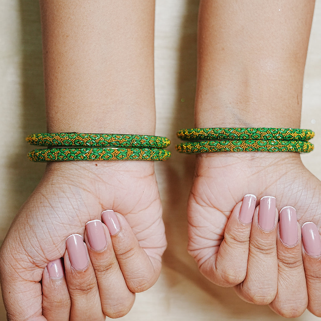 Golden Ball Studded Handcrafted Glass Kada Bangles for Women & Girls (Pack of 4 Kada)