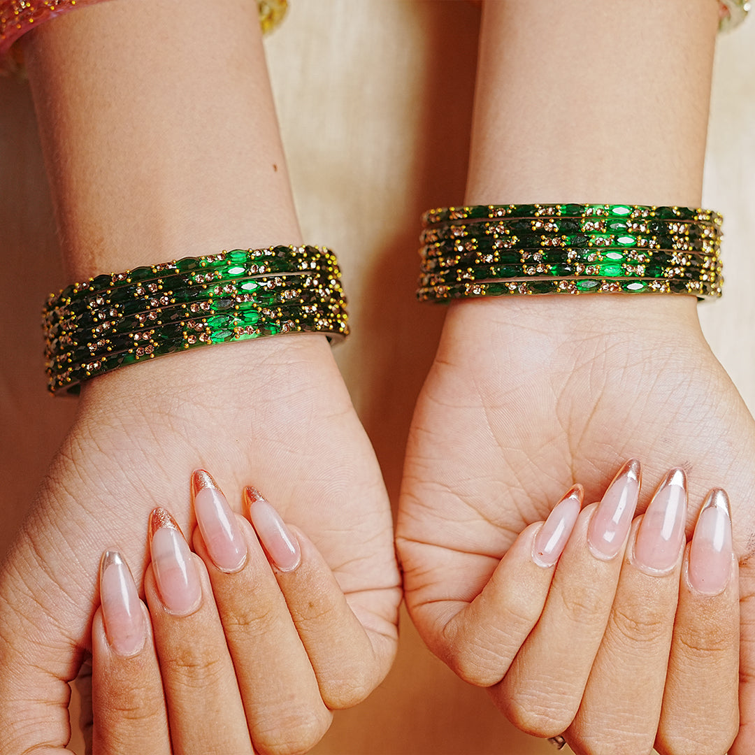 Multiple Color Glass Bangle with Beads Studded for Women & Girls (Pack of 12 Bangles)