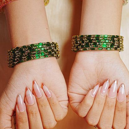 Multiple Color Glass Bangle with Beads Studded for Women & Girls (Pack of 12 Bangles)
