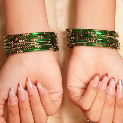 Stylish Traditional Glass Bangle with Beads Studded for Women & Girls (Pack of 12 Bangles)