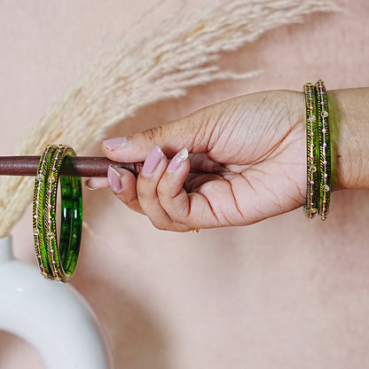 Glass Kada Bangles for Women & Girls | Meenakari with Stone Work (Pack of 4 kada)