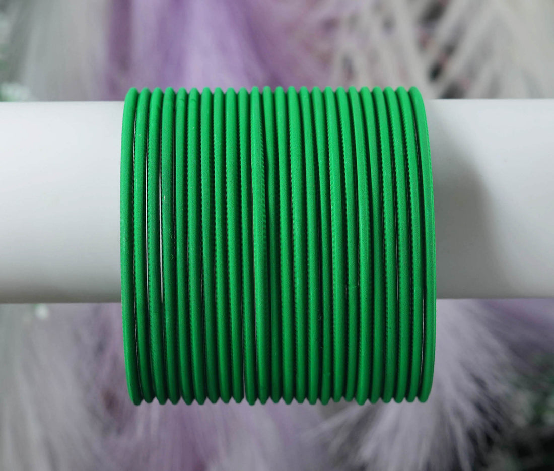 Green Color Plain Matte Metal Bangles for Women & Girls (Pack of 24)