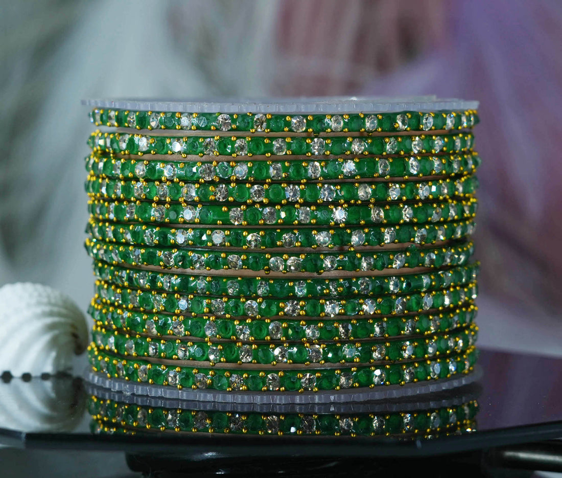 Glass Bangles with Beads Studded for Women & Girls (Pack 12)
