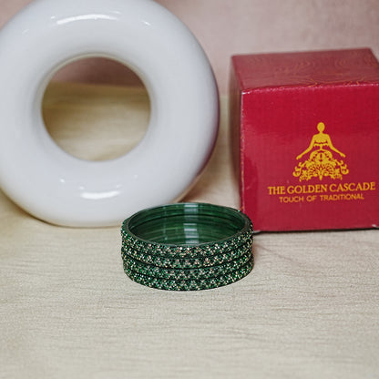 Handmade Beaded Work Glass Kada Bangles for Women & Girls (Pack of 4 Kada)