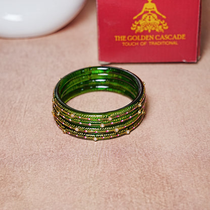 Glass Kada Bangles for Women & Girls | Meenakari with Stone Work (Pack of 4 kada)
