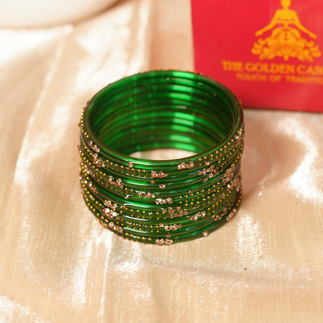 Stylish Traditional Glass Bangle with Beads Studded for Women & Girls (Pack of 12 Bangles)