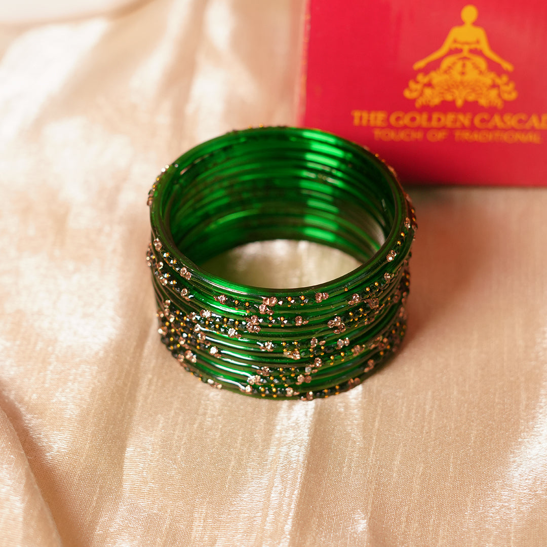 Glass Bangle with Beads Studded for Women & Girls (Pack of 12 Bangles)