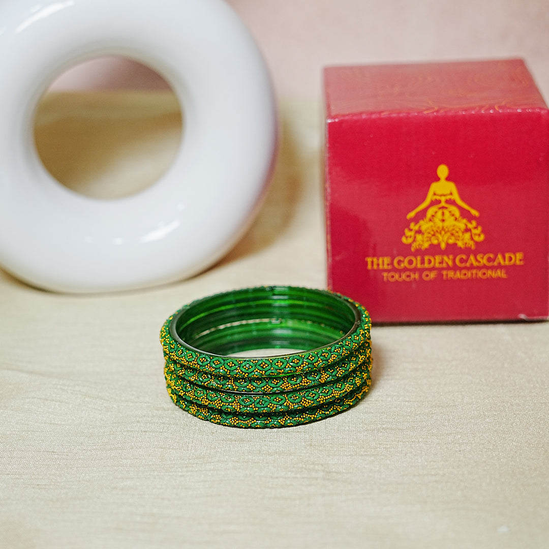 Golden Ball Studded Handcrafted Glass Kada Bangles for Women & Girls (Pack of 4 Kada)