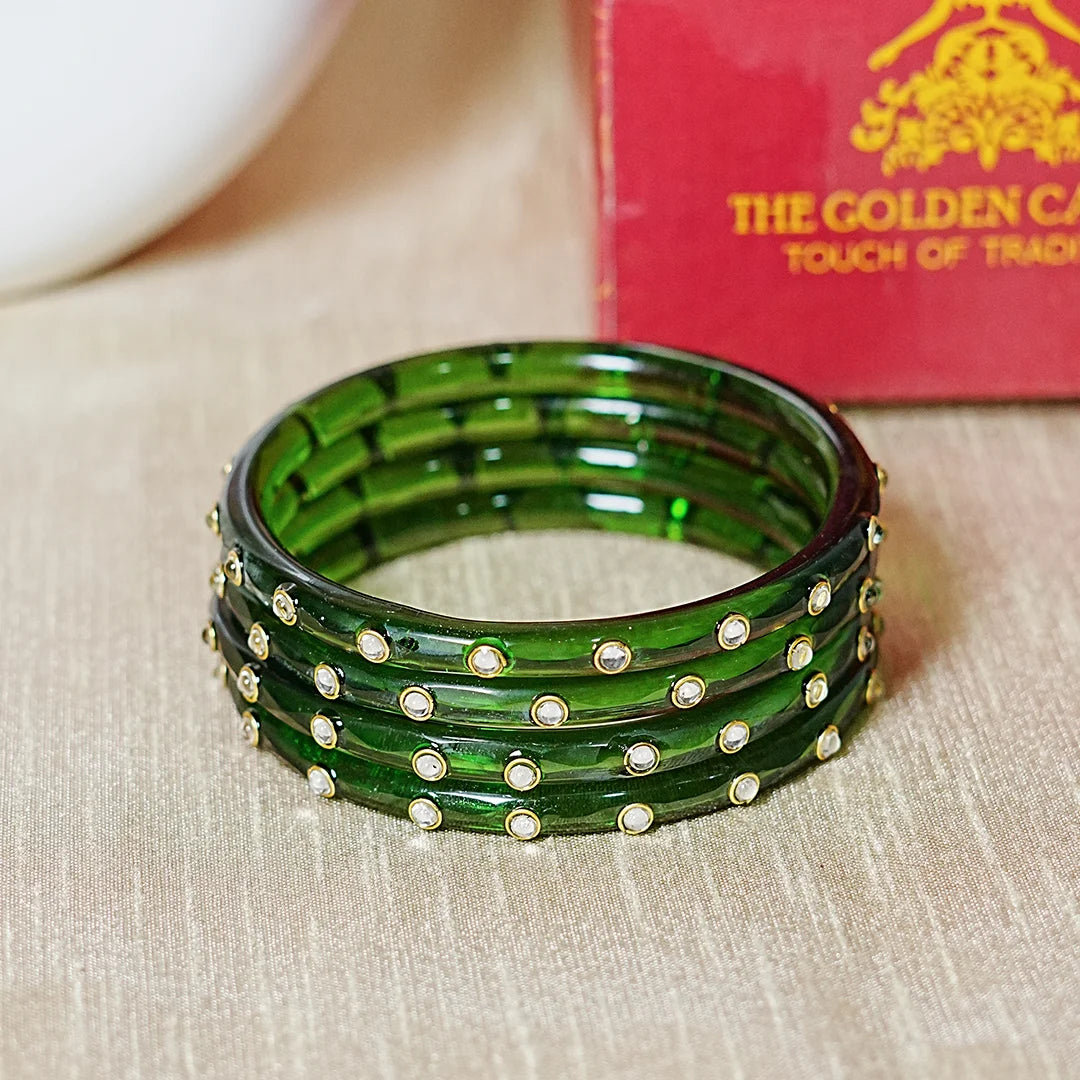 Fancy Glass Kada Bangles with Kundan Work and Smooth Finish for Women & Girls (Pack of 4)