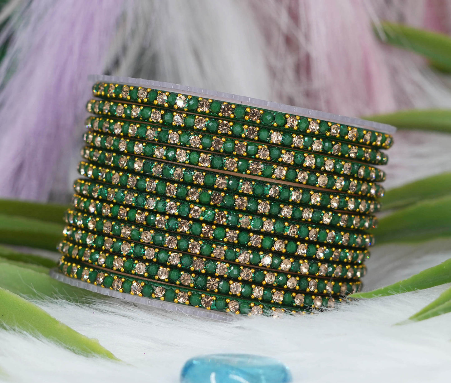 Glass Bangles with Beads Studded for Women & Girls | Multiple Color Chudiyan (Pack of 12 Bangles)