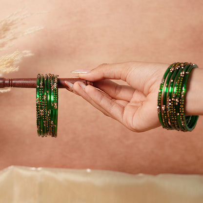 Stylish Traditional Glass Bangle with Beads Studded for Women & Girls (Pack of 12 Bangles)