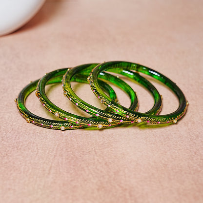 Glass Kada Bangles for Women & Girls | Meenakari with Stone Work (Pack of 4 kada)