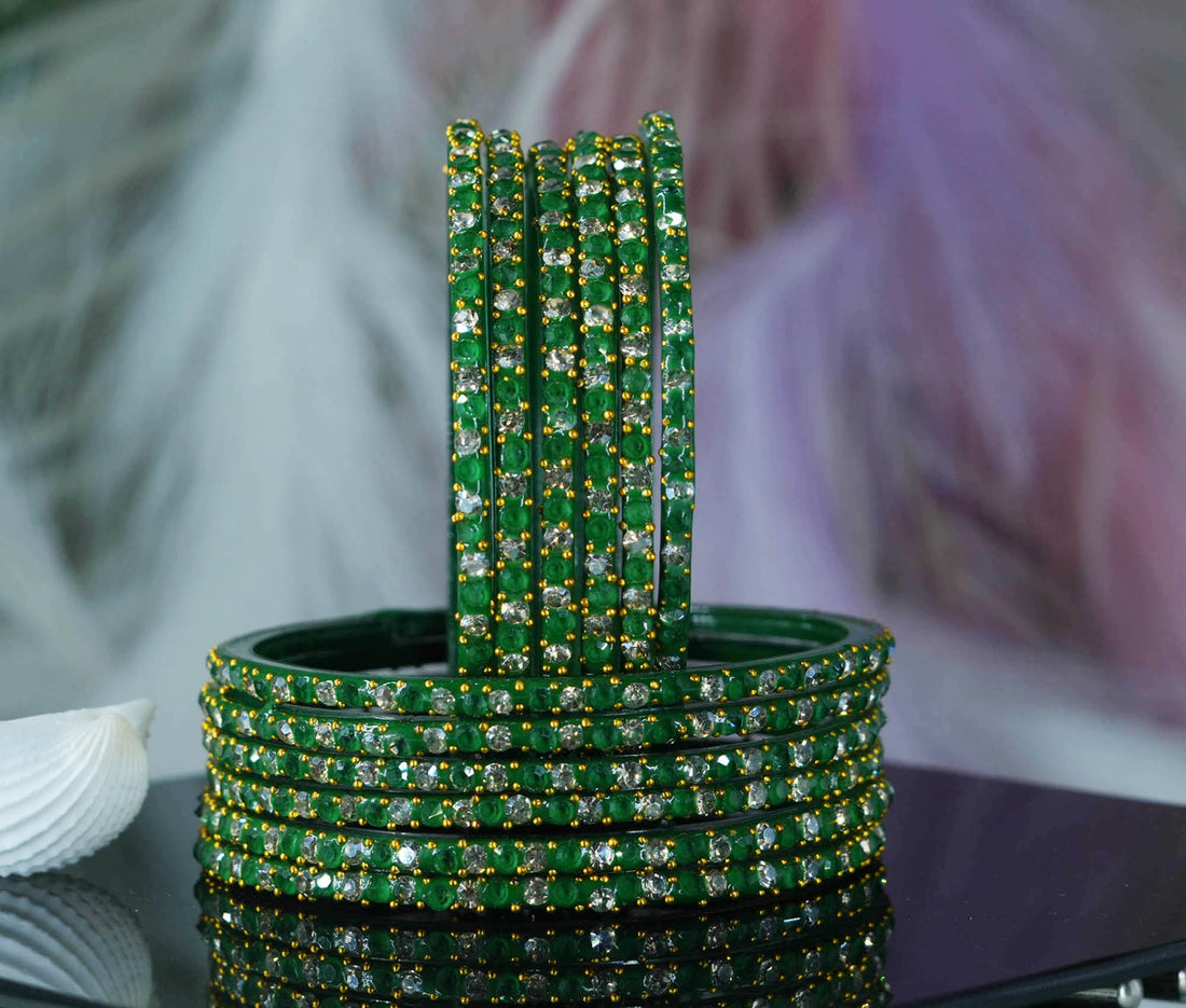 Glass Bangles with Beads Studded for Women & Girls (Pack 12)