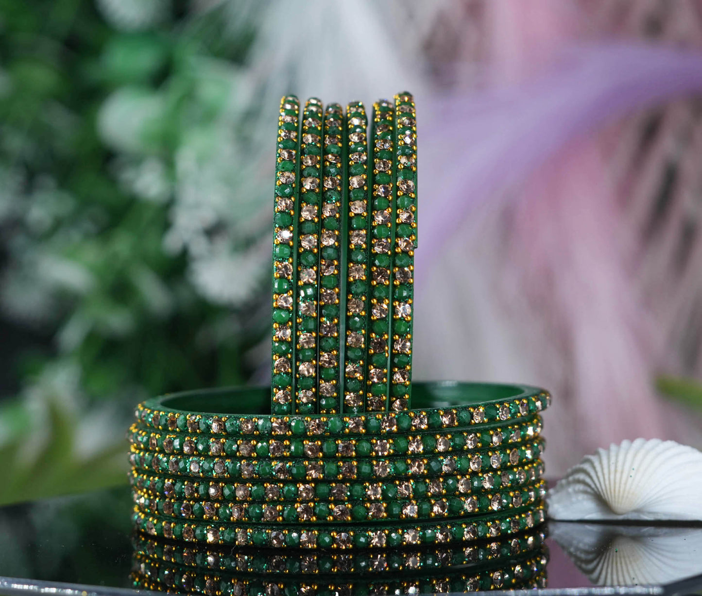 Glass Bangles with Beads Studded for Women & Girls | Multiple Color Chudiyan (Pack of 12 Bangles)