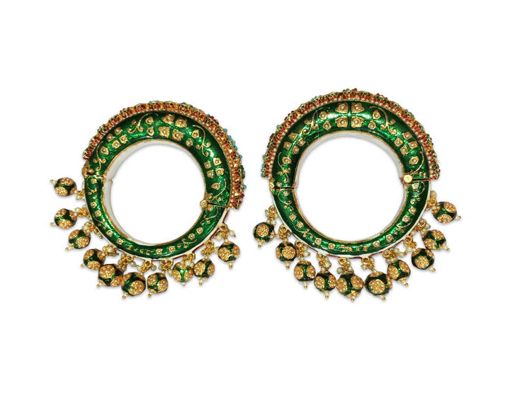 Stylish Green Color Rajwadi Kada for Bridal, Traditional Jewelry Gold-Plated Kada’s for Wedding &amp; Perfect for Brides