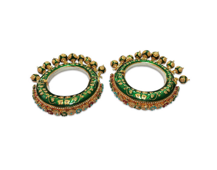 Stylish Green Color Rajwadi Kada for Bridal, Traditional Jewelry Gold-Plated Kada’s for Wedding &amp; Perfect for Brides