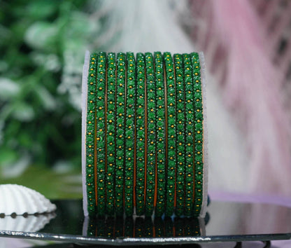 Glass Bangle with Golden Ball Studded for Women & Girls (Pack of 12 Bangles)