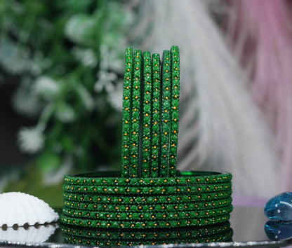 Glass Bangle with Golden Ball Studded for Women & Girls (Pack of 12 Bangles)