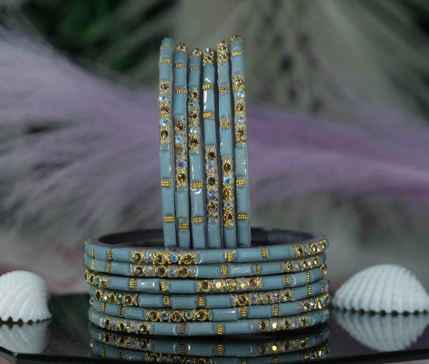 Zircon Gemstone Studded Glass Bangles for Women & Girls (Pack of 12 Bangles)