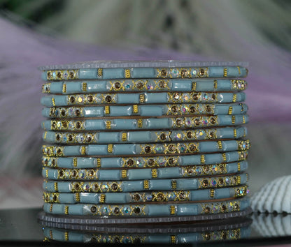 Zircon Gemstone Studded Glass Bangles for Women & Girls (Pack of 12 Bangles)