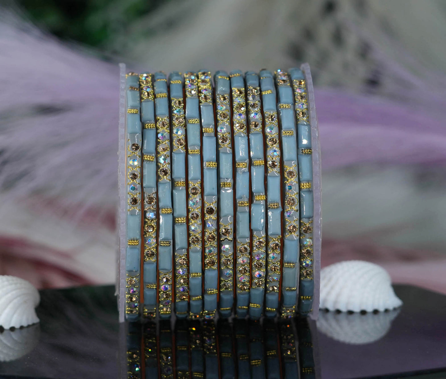 Zircon Gemstone Studded Glass Bangles for Women & Girls (Pack of 12 Bangles)