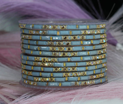 Zircon Gemstone Studded Glass Bangles for Women & Girls (Pack of 12 Bangles)