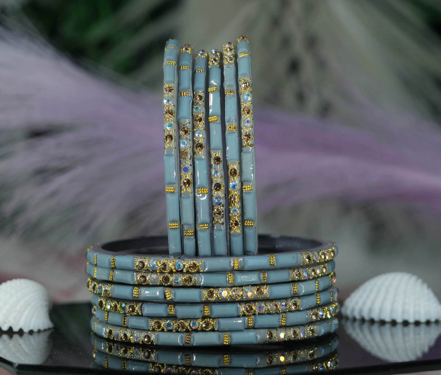 Zircon Gemstone Studded Glass Bangles for Women & Girls (Pack of 12 Bangles)