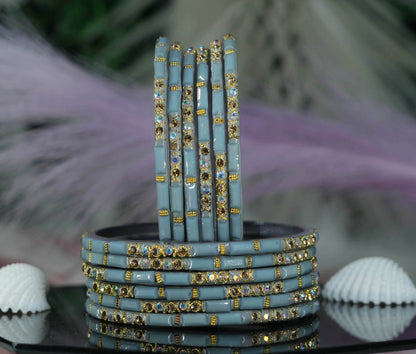 Zircon Gemstone Studded Glass Bangles for Women & Girls (Pack of 12 Bangles)