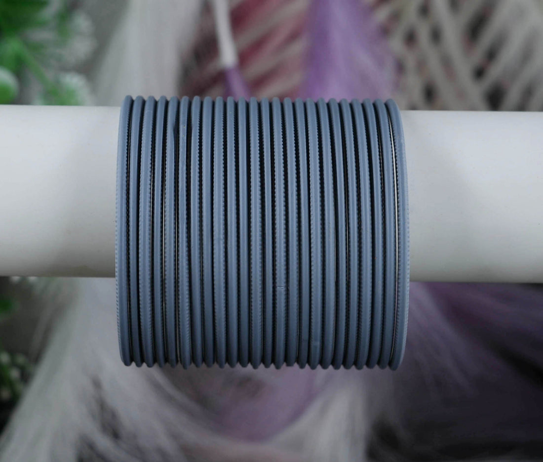 Grey Color Plain Matte Metal Bangles for Women & Girls (Pack of 24)