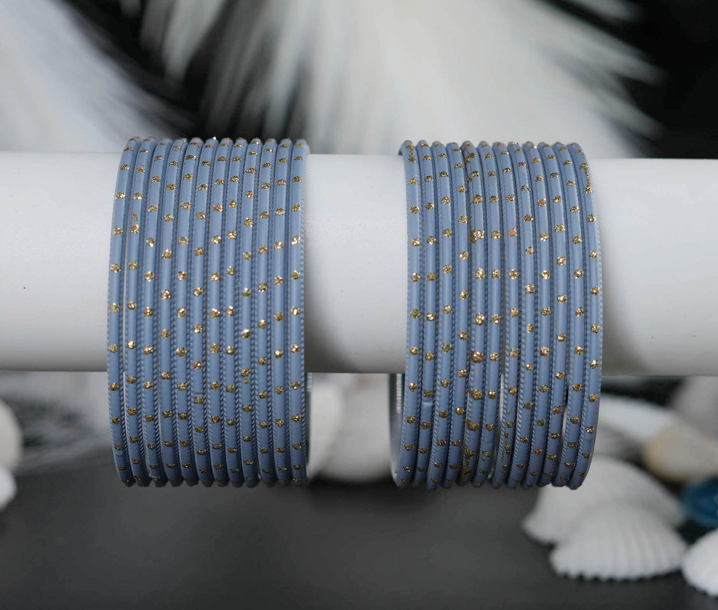 Grey Dot Design Matte Finish Metal Bangle for Women & Girls (Pack of 24)