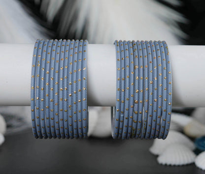 Grey Dot Design Matte Finish Metal Bangle for Women & Girls (Pack of 24)