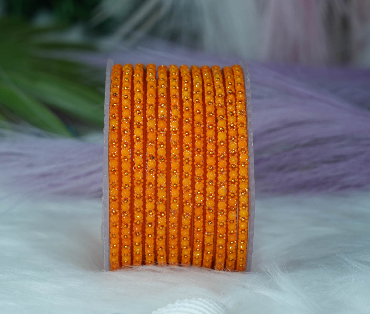 Glass Bangle with Golden Ball Studded for Women & Girls (Pack of 12 Bangles)