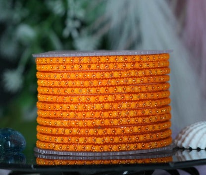 Glass Bangle with Golden Ball Studded for Women & Girls (Pack of 12 Bangles)