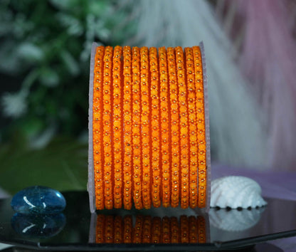 Glass Bangle with Golden Ball Studded for Women & Girls (Pack of 12 Bangles)