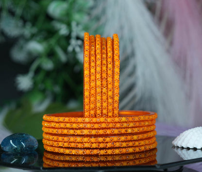 Glass Bangle with Golden Ball Studded for Women & Girls (Pack of 12 Bangles)