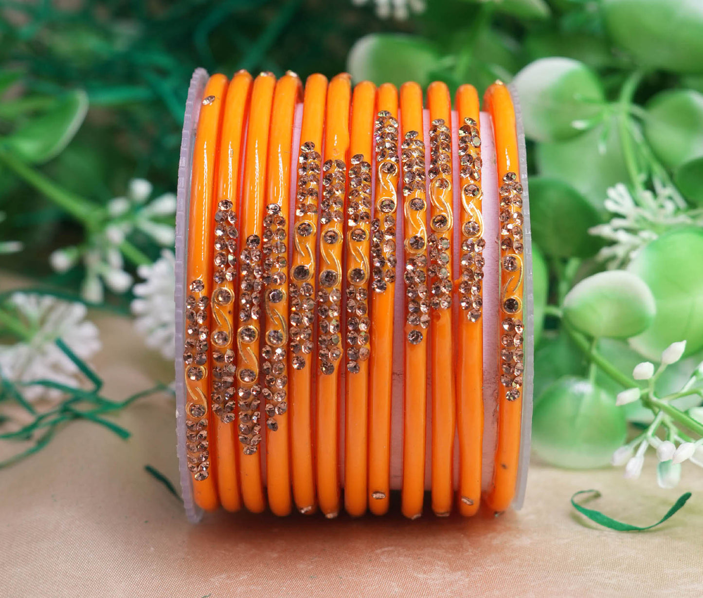 Traditional Glass Bangles with Zircon Beads Studded for Women & Girls (Pack of 12 bangles)