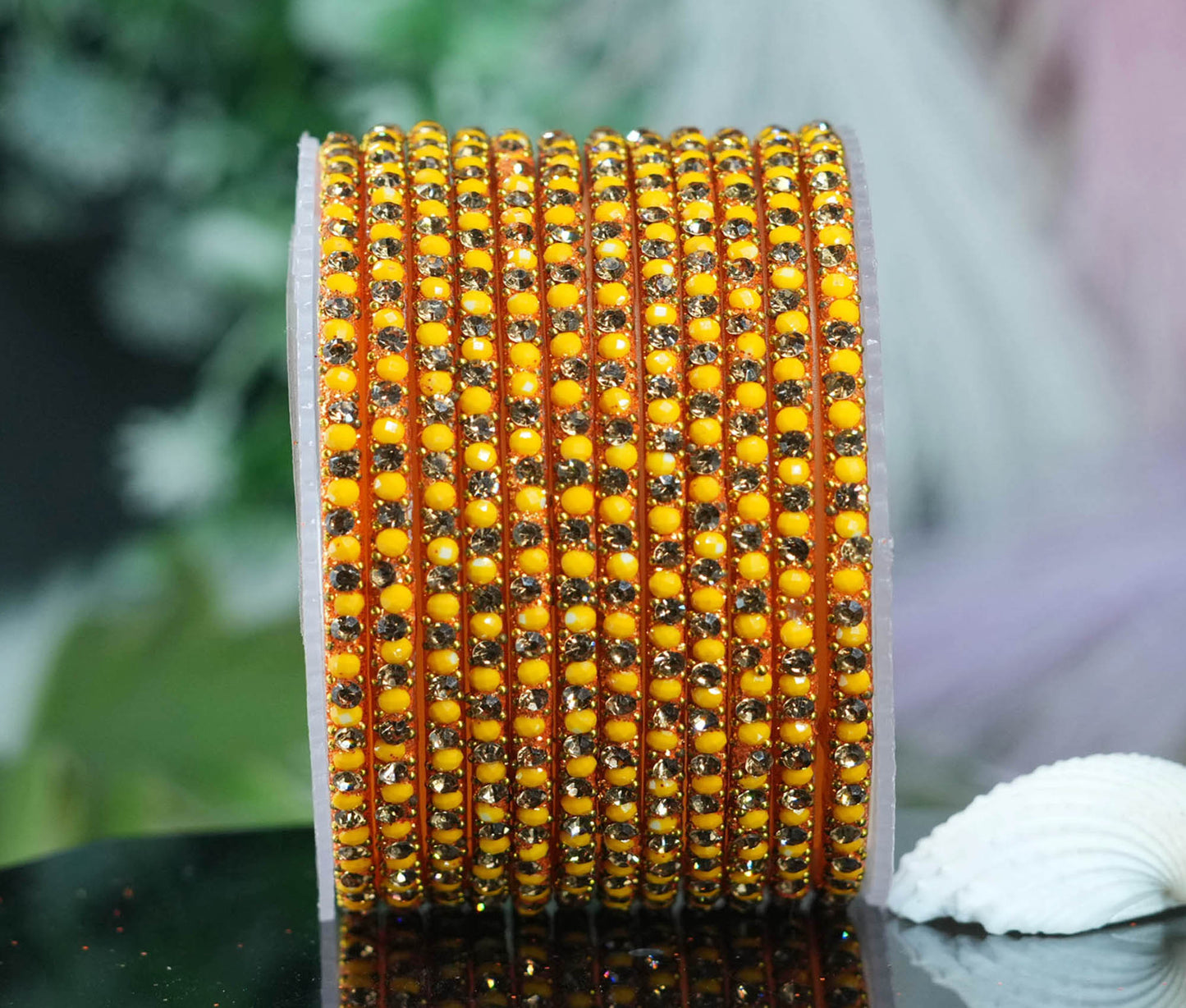 Glass Bangles with Beads Studded for Women & Girls | Multiple Color Chudiyan (Pack of 12 Bangles)