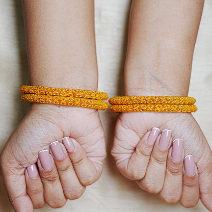 Golden Ball Studded Handcrafted Glass Kada Bangles for Women & Girls (Pack of 4 Kada)