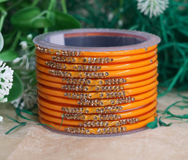 Traditional Glass Bangles with Zircon Beads Studded for Women & Girls (Pack of 12 bangles)