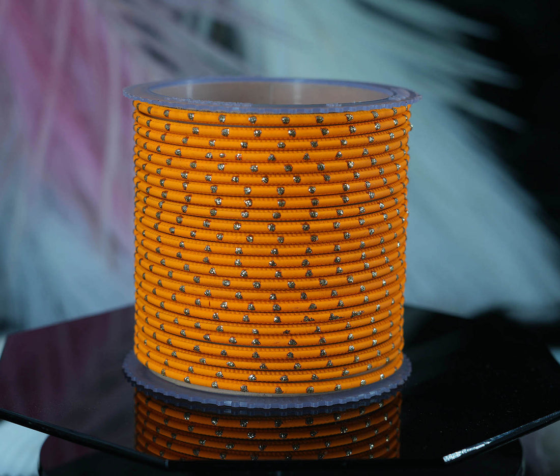 Haldi Dot Design Matte Finish Metal Bangle for Women & Girls (Pack of 24)