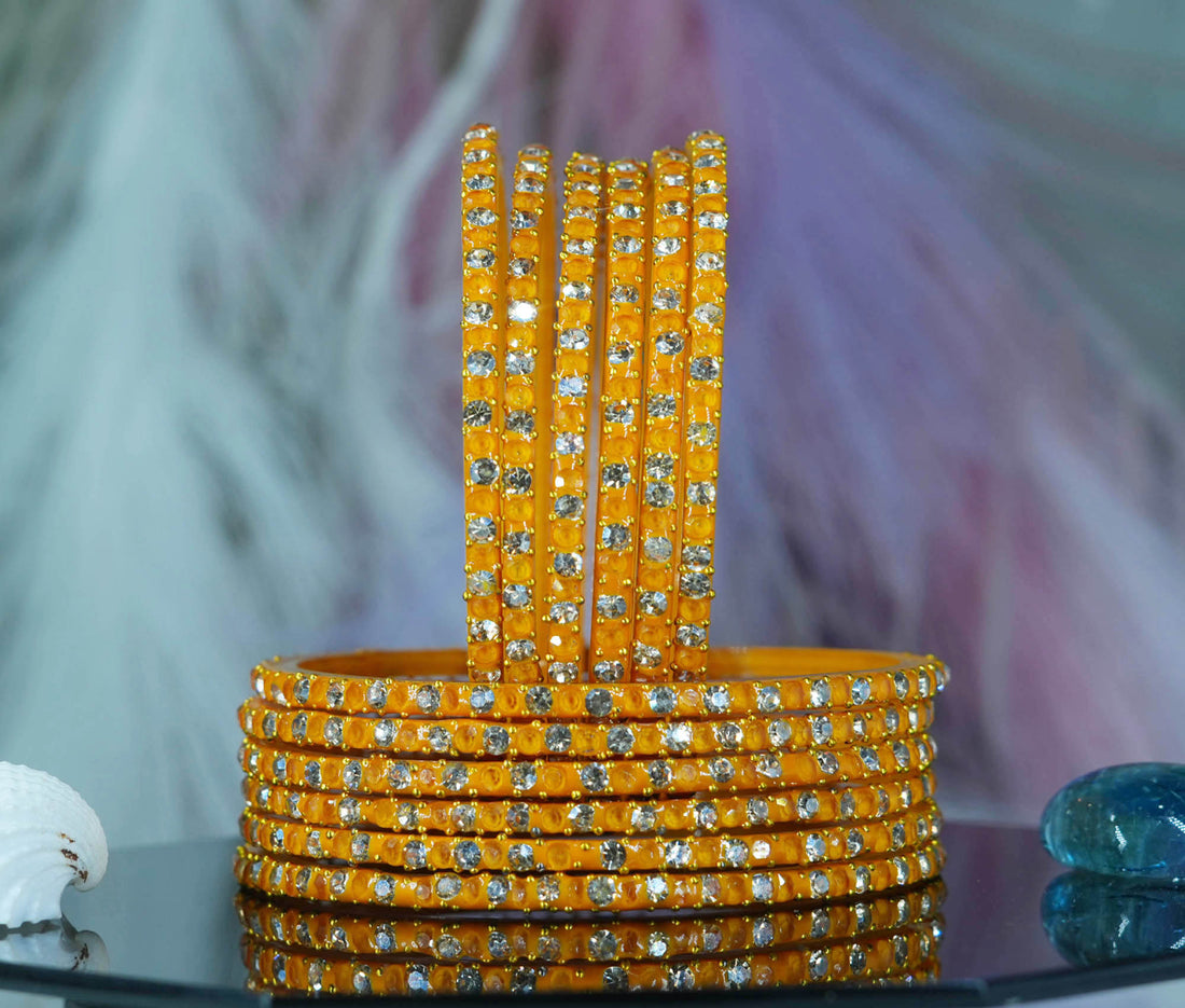 Glass Bangles with Beads Studded for Women & Girls (Pack 12)