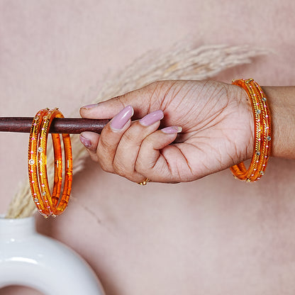 Glass Kada Bangles for Women & Girls | Meenakari with Stone Work (Pack of 4 kada)